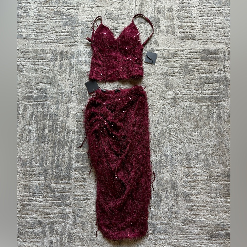 NWT Burgundy/Wine sequin fringe JLUXLABEL set